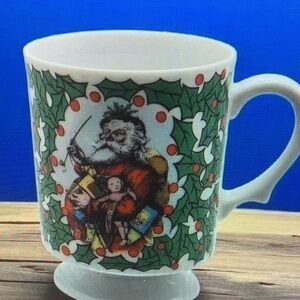 Kurt Adler Christmas Victorian Print Santa Claus Holiday Cup Mug Holly Berries